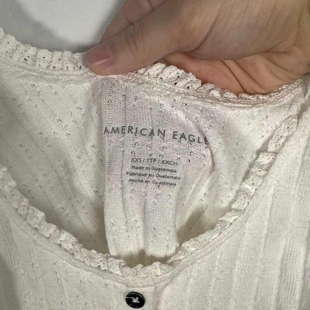 NWT American Eagle White Ribbed Button-Front Tank Top XXS Lace Trim